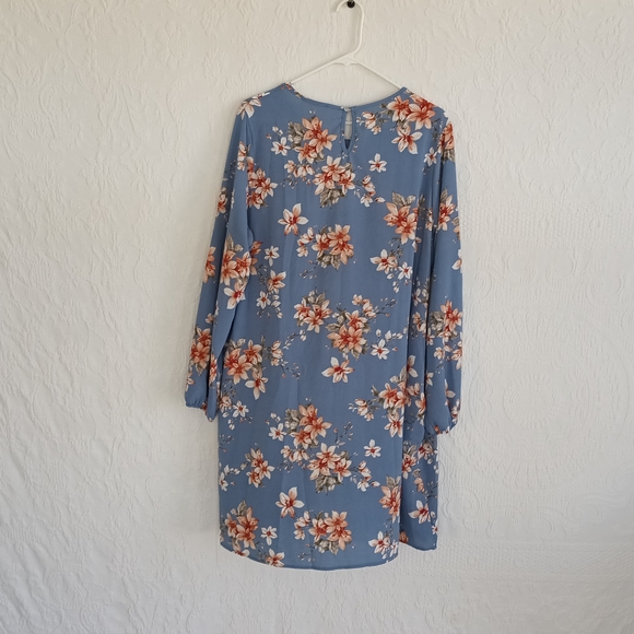 Perfect Peach Blue Babydoll Dress Floral Long Sleeve Crochet Waist Romantic Plus - Picture 9 of 12